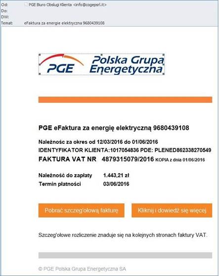 PGE ostrzega przed eFakturami z wirusem 