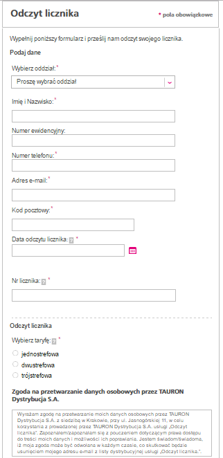 podanie stanu licznika prądu